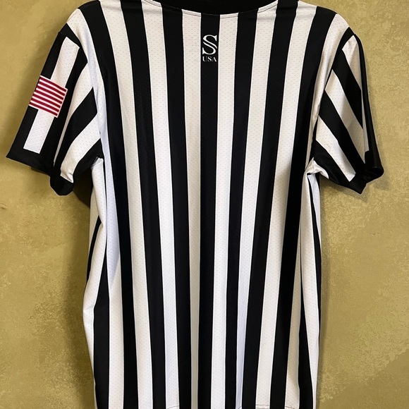 SMITTY Black & White Stripe Officials Body Flex Short Sleeve Shirt Men XL NWT - Picture 3 of 6